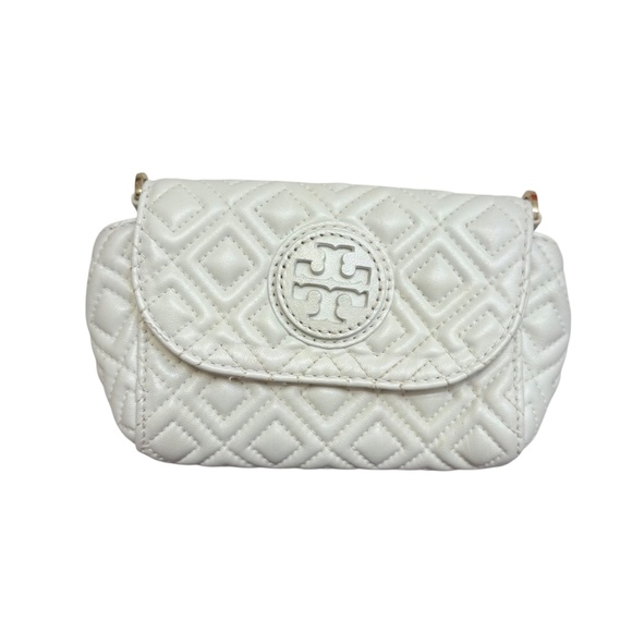 Tory Burch white leather Fleming mini crossbody pouch bag missing strap - Picture 1 of 10